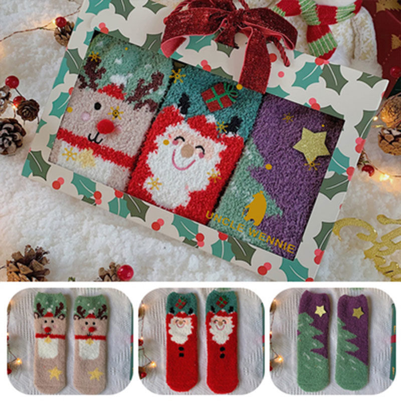 Christmas Fluffy Socks, 3-Pair Pack