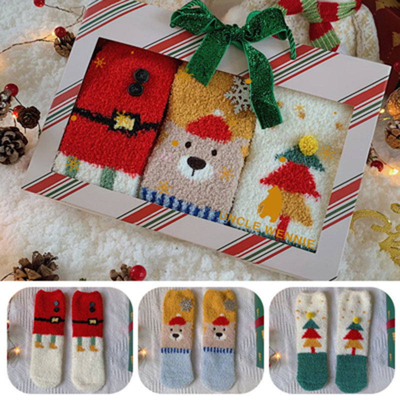 Christmas Fluffy Socks, 3-Pair Pack