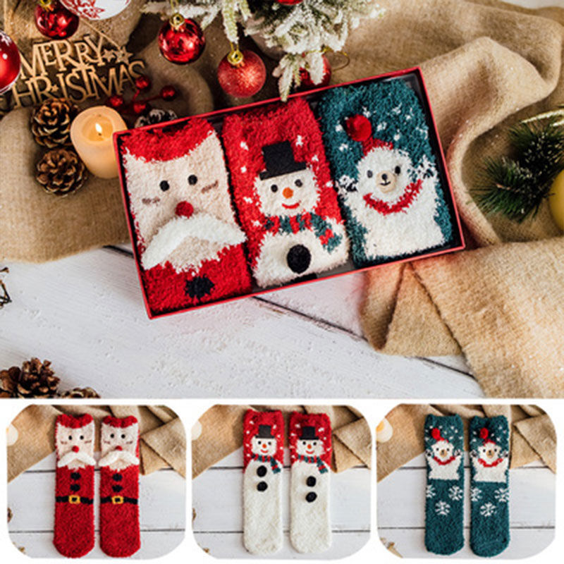 Christmas Fluffy Socks, 3-Pair Pack