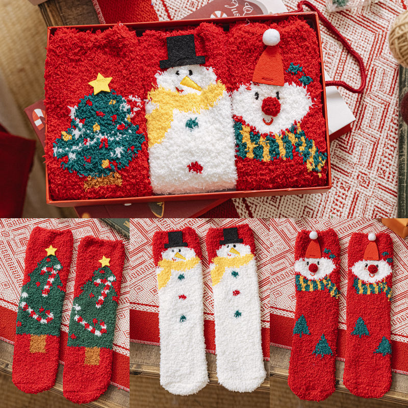 Christmas Fluffy Socks, 3-Pair Pack