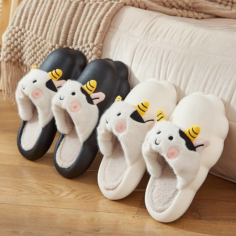 Cute Plush Cow Slippers