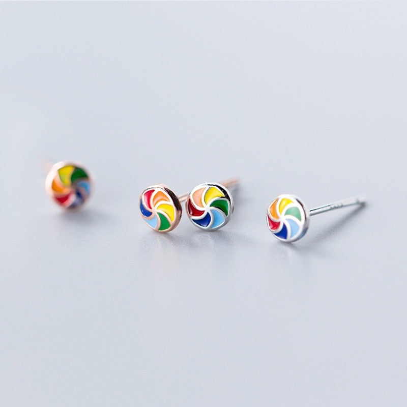 925 Silver Spiral Rainbow Earrings